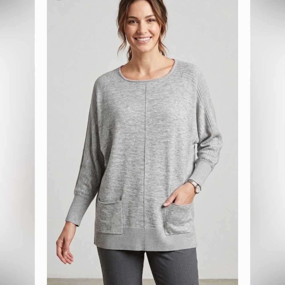 Lilly‎ Pulitzer Seaside Gray Coolmax Joslyn Sweater Size M Pockets Oversized